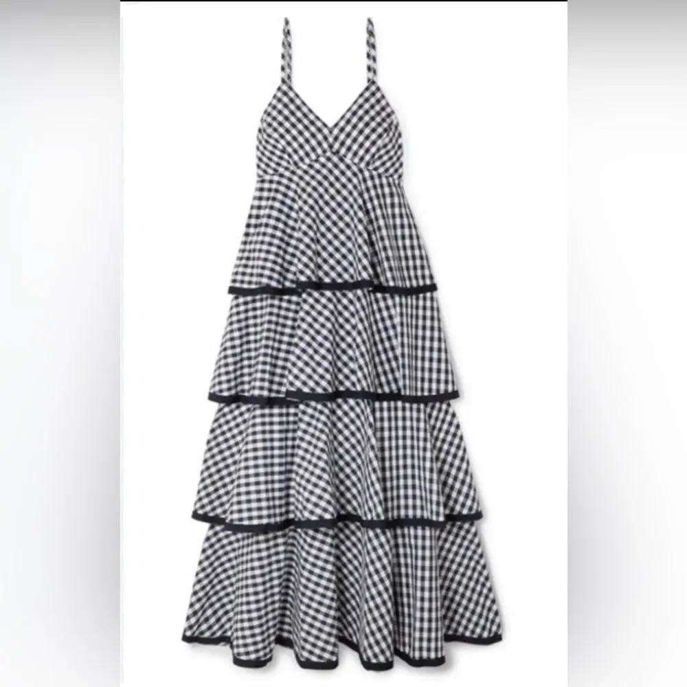.J. Crew Spiro Tiered Gingham Cotton- Poplin Midi Dress Ruffle Sz 6